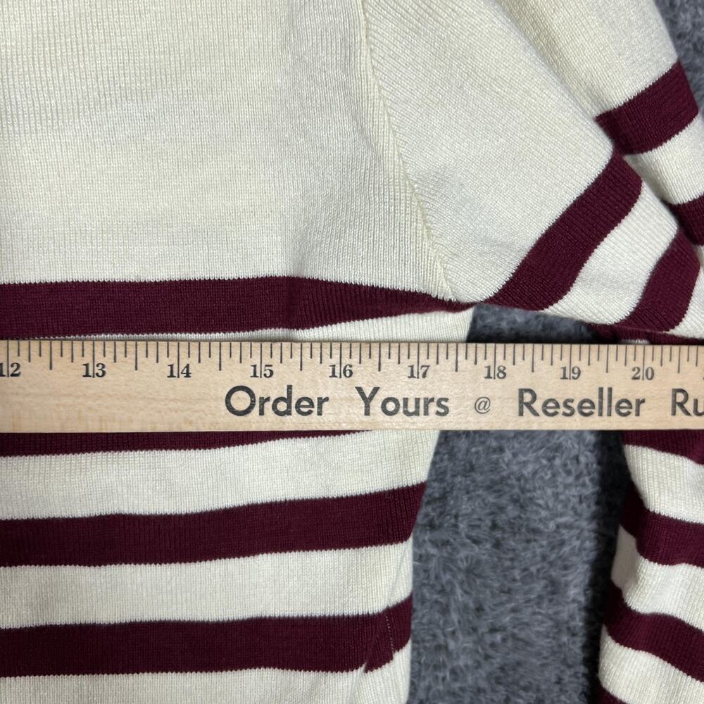 Evereve Cardigan Sweater Womens Large White Striped Button Front Crewneck Knit - Picture 5 of 8